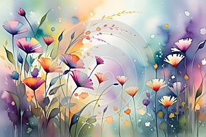 Pastel Reverie: Abstract Watercolor Depicting a Blurry Vision of Flowers, Myriad Hues of Pastels Blending Seamlessly