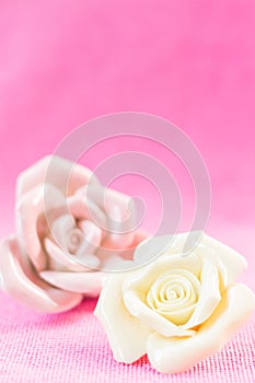 Pastel Rose on pink fabic background
