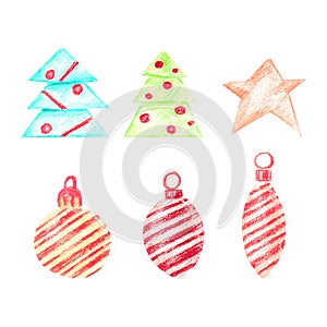 Pastel set with Christmas trees and toys