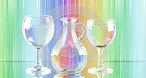 Pastel shades image of two wine glasses and a jug of fresh clean water. canvas print wall art