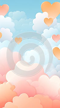 Pastel Sky Filled With Fluffy Clouds and Heart Shapes