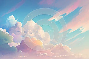 Pastel Sky with Soft Clouds for Backgrounds, Generative Ai