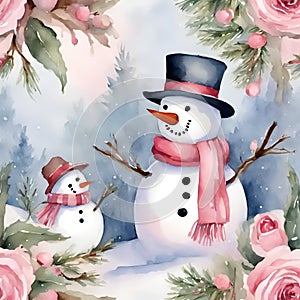 Pastel Snowman in a Winter Wonderland