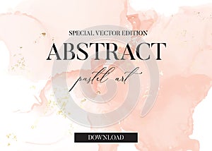 Pastel soft rose and pink brush strokes  marble watercolor ink splash in vector. Tender pastel painting for banner, flyer,