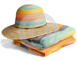 Pastel Striped Sun Hat and Beach Towels