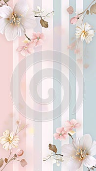 Pastel Stripes and Floral Design Background. A gentle background with pastel stripes and delicate flowers