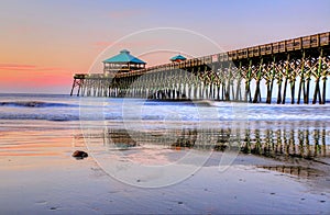 Pastel Sunrise On Folly Beach Pier In Charleston South Carolina