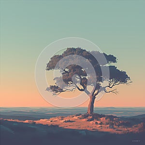 Pastel Sunset: One Tree\'s Journey