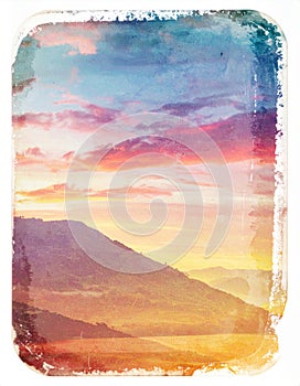 Pastel Sunset Over Mountains Landscape