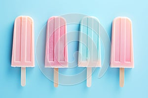 pastel sweet ice lollies are on a pink and blue background