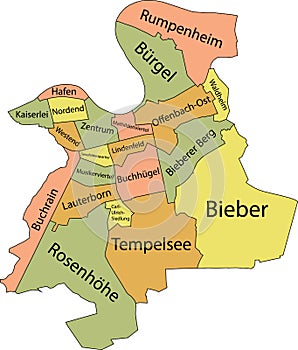 Pastel tagged districts map of OFFENBACH AM MAIN, GERMANY photo