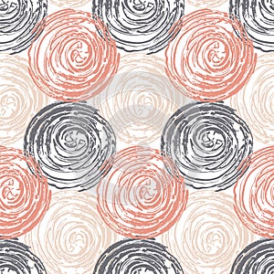 Pastel textured seamless pattern round geometric gray pink background