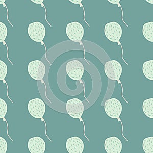 Pastel tones balloons with dashes seamless pattern. pale turquoise background. Minimalistic design