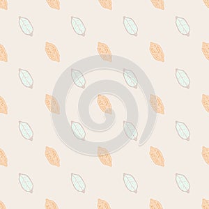 Pastel tones seamless pattern with pale pink lemon fruit silhouettes. Light background. Simple print