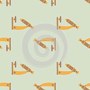 Pastel tones seamless pattern with scope ornament. Biotechnology print in orange colors on grey background.