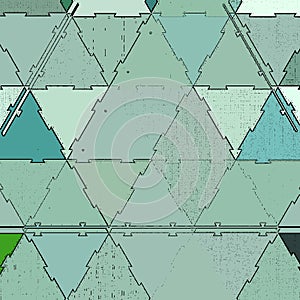 Pastel triangles texture blue background or continuous pattern. Mint green triangle geometric mosaic card document