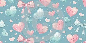 Pastel Valentine Hearts and Bows Pattern
