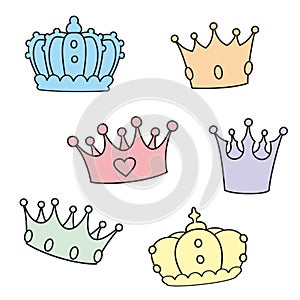 Pastel vector crown set on white background