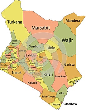 Pastel map of Kenya