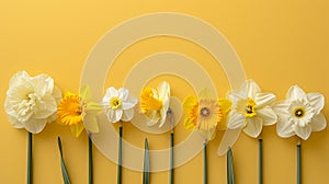 Pastel Yellow Flat Lay of Daffodils: Capturing the Simplicity and Beauty of Cheerful Spring Flowers