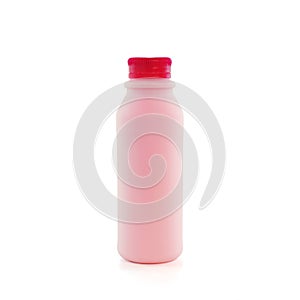 Pasteurized Strawberry milk isolated on white background with Clipping Path photo