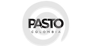 Pasto in the Colombia emblem. The design features a geometric style, vector illustration with bold typography in a modern font. photo