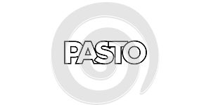 Pasto in the Colombia emblem. The design features a geometric style, vector illustration with bold typography in a modern font. photo