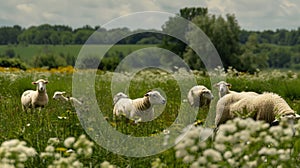 Pastoral Harmony: Grazing Sheep in Idyllic Fields