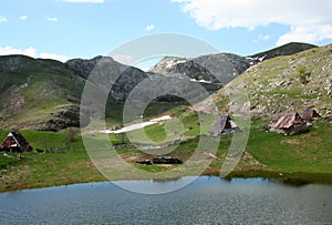 Pastoral village in mountains photo