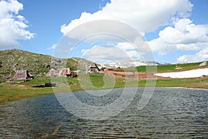 Pastoral village in mountains photo