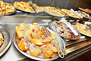 Pastry bun with fruit jam on buffet line