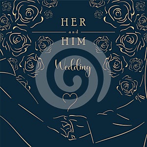 Pastry colored wedding invitational card with hands outline Vector