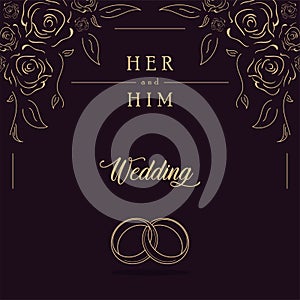 Pastry colored wedding invitational card with rings outline Vector