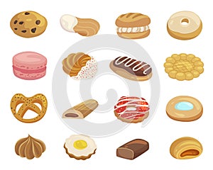 Pastry desserts flat color vector illustrations set