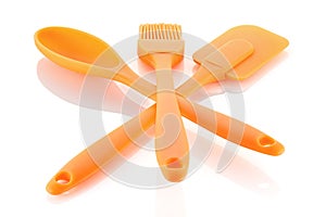 Pastry silicone tools. Kitchen utensils. Kitchen tools on white background. Close-up