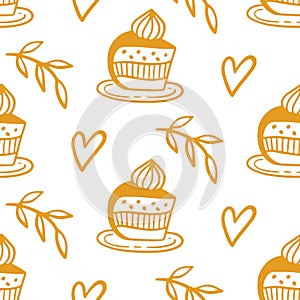 Pastry, sweet bakery seamless pattern with baked goods