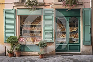 Pastryshop front view, created with generative AI