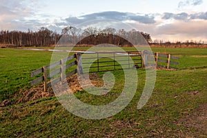 Rusty iron gate in a Dutch polder landscape