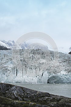 Patagonian landscape. Glacier detail and rocks. Argentina