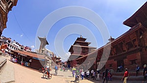 PATAN, NEPAL - April 13, 2018: People going at street in Patan, ancient city in Kathmandu Valley.