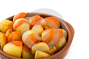Patatas bravas in bowl isolated