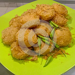 Patatos cakes named perkedel. Traditional Indonesian food