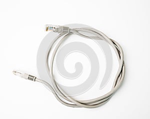 Patch cord network cable with molded RJ45 plug, isolated on a white background