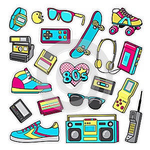 Patch Icons of 80 s. On White Limited Background.