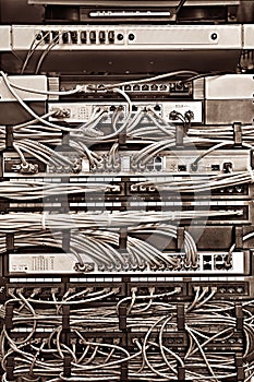 Patch Panel server rack with cords in different colors