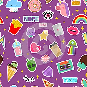 Patch stickers vector sticky patching badge or embroidery for patchwork illustration set of patchy cartoon heart rainbow