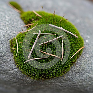 A patch of vibrant green moss,