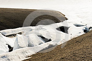 Patches of snow and glacier in Iceland seen during trekking