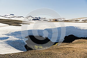 Patches of snow and glacier in Iceland seen during trekking