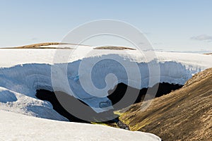 Patches of snow and glacier in Iceland seen during trekking